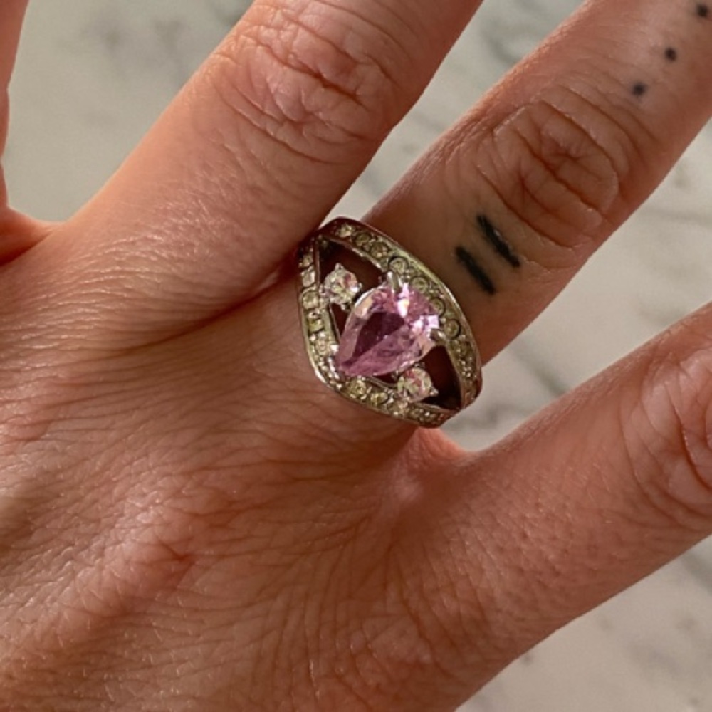 Pink And Silver Statement Ring With Gemstone - image 1